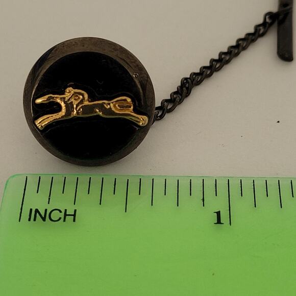 Longchamp Necktie Tie Pin Gun Metal Logo Round Horse Vintage Small - Picture 5 of 7